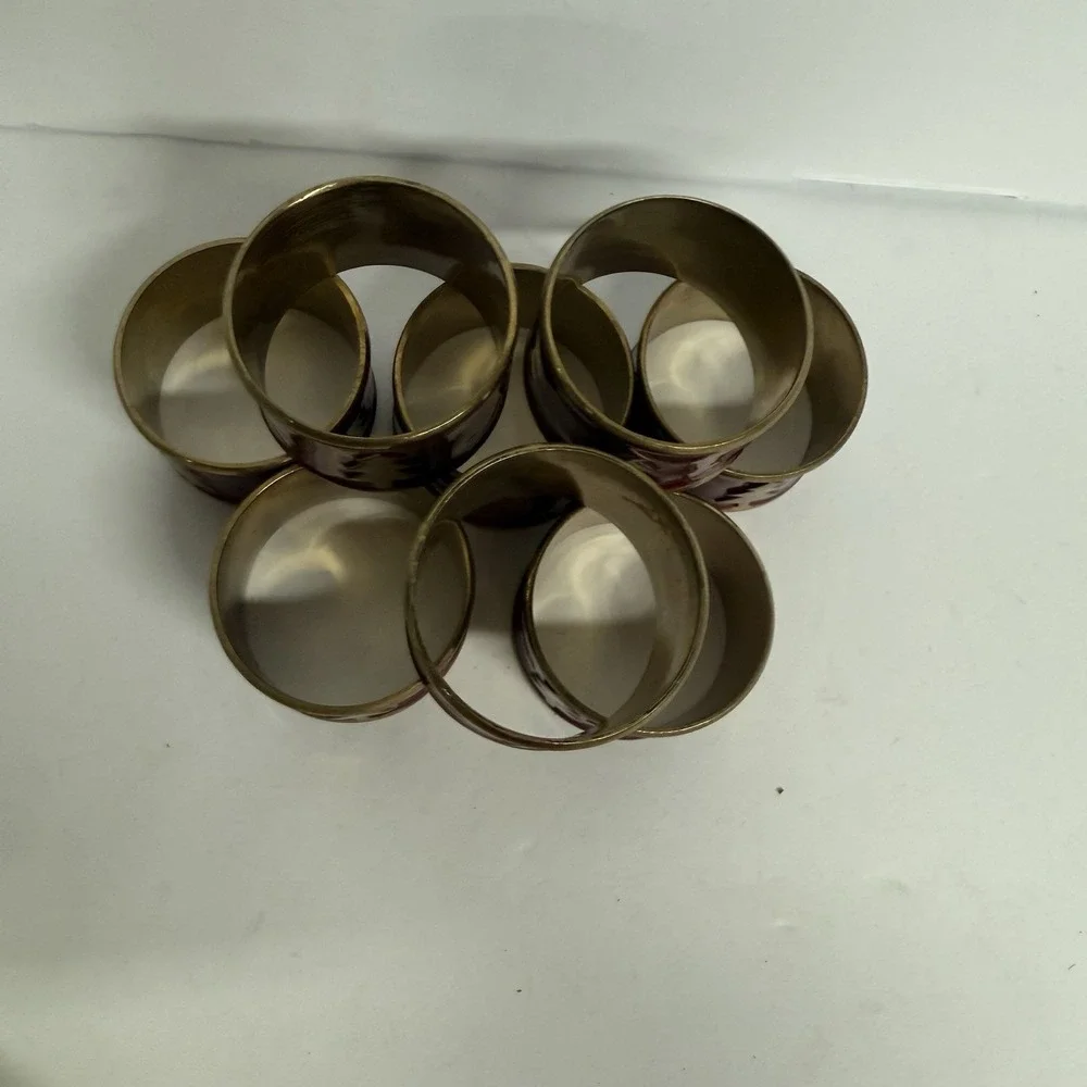 Set of 8 Brass Christmas Napkin Rings Burgundy Christmas Tree - Picture 4 of 8